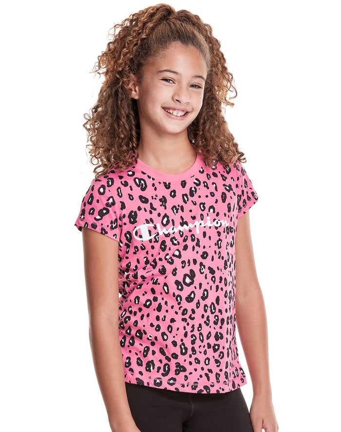 Champion T-Shirt Meisjes - Roze/Zwart - Classic Graphic Leopard Print ( 890235-YGW )